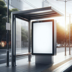 Empty Outdoor Advertising white billboard mockup at bus stop, Bus stop billboard mockup