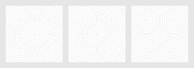 Set of seamless gray patterns of circles arcs lines to create fabric and wallpaper, easy background for Christmas card. Geometric white shapes in trendy retro style for cover decoration. - 782058180