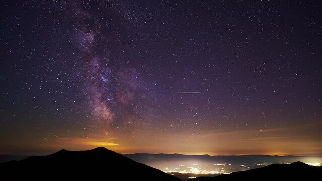 Time lapse of the Milky Way galaxy drifting across the High Tatras in the Carpathians in Slovakia
