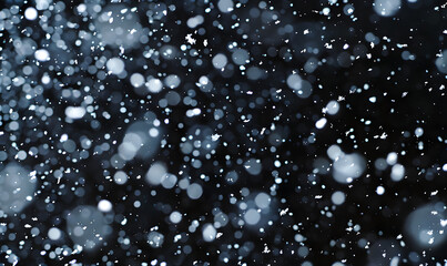 Rain, wind and snow fall with meteors on isolated black backdrop, Generative AI