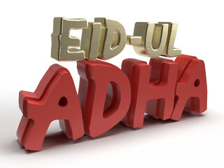 Isolated Eid-ul-Adha Text in 3d Render Illustration.