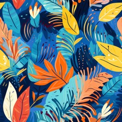 Fototapeta na wymiar Tropical seamless pattern with beautiful colorful flowers and leaf.