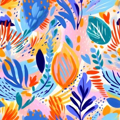 Tropical seamless pattern with beautiful colorful flowers and leaf.