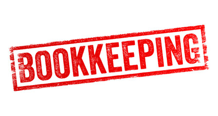 Bookkeeping is the recording of financial transactions, and is part of the process of accounting in business, text concept stamp