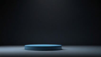 Obraz premium Product podium in a minimalist style on a dark background. Blue podium or pedestal on black background. 3d render background 