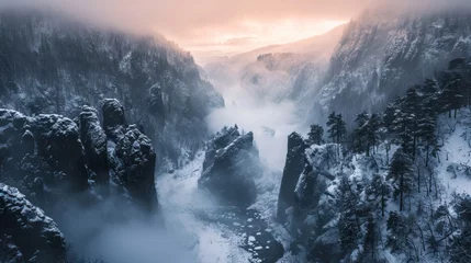 Foto op Canvas Majestic landscape of rugged lands valley in winter with snow. © rabbit75_fot