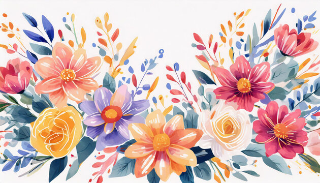 illustration de fleurs de plusieurs couleurs sur un fond blanc en effet peinture	