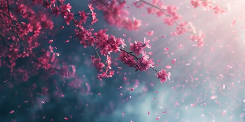 3D Minimalist Abstract Cherry Blossom Background with Foggy Wind Ambiance AI Image
