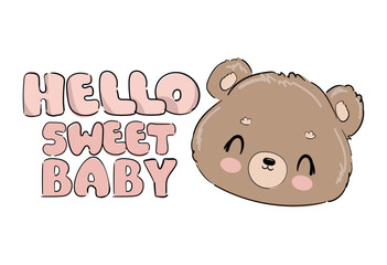 Hand Drawn Cute little Teddy Bear, vector illustration, Print for baby, newborns design