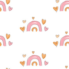 Hand drawn cute rainbow seamless pattern vector illustration print design poster