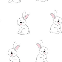 Hand Drawn Cute rabbits background vector seamless pattern, Bunnys