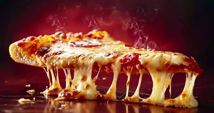 Pizza slice with tomato sauce and melty cheese. Generative ai design concept.