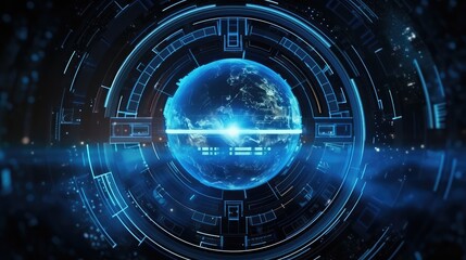 Computer management. The image of the earth. Virtual graphic interface, electronic lens, HUD element. Abstract, science, futuristic, energy. illustration