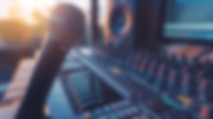 Obraz premium Blurry Background of Recording Studio Equipment at Sunset