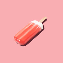 Red ice cream popsicle on bright background. Minimal summer concept.