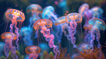 Colorful jellyfish underwater.