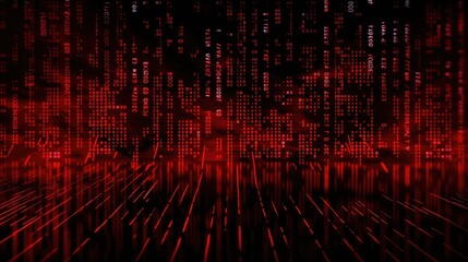 Digital Binary Code on Red Background with Lines. Hacker Attack Concept
