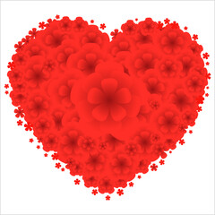 red heart made of flowers, red heart, red heart with flowers