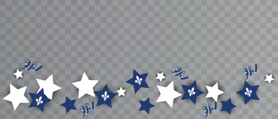 Happy Quebec Day. National holiday of Quebec. Saint Jean-Baptiste Day. Realistic ribbons and decorations with holiday symbol