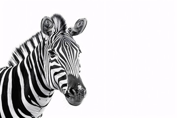 Zebra head on white background with copy space