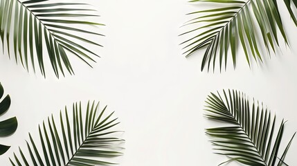 Fototapeta na wymiar Minimalist palm leaf pattern composition on white background