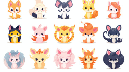 Round animal character game avatars design. Set of