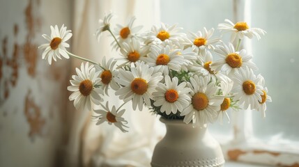 Delicate White Daisy Bouquet on Clean Background Generative AI