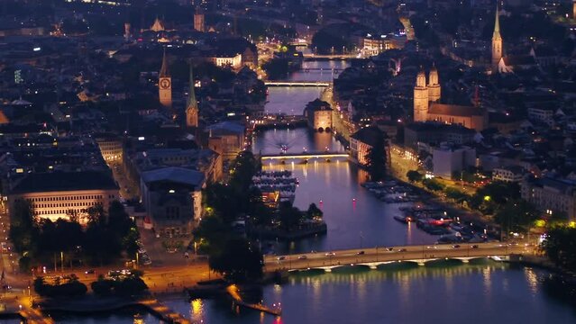 Aerial view of Zurich, Switzerland. Drone shot
