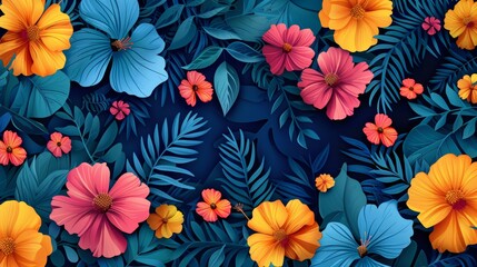 Vibrant Illustrated Floral Spring and Summer Nature Scenery Generative AI