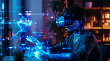 Fototapeta na wymiar VR technology help people doing research engineering medical work.