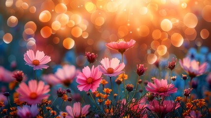 Vibrant Summer Meadow Ablaze with Colorful Flowers and Sunbeams Generative AI