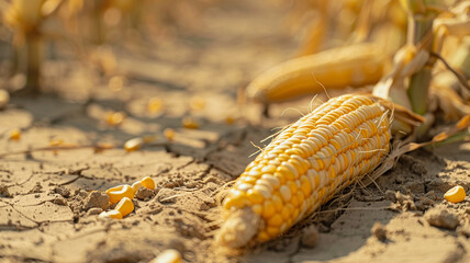 Corn damaged by global warming - obrazy, fototapety, plakaty