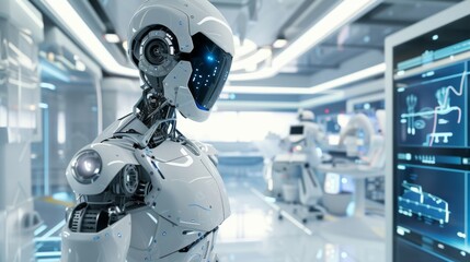 An advanced robot is working in a biochemistry research lab