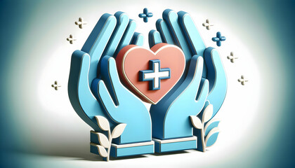 Healing Hands: 3D Nurses Icons Symbolizing Compassionate Care and Dedication in the Daily Routine of Nursing Work on White Background