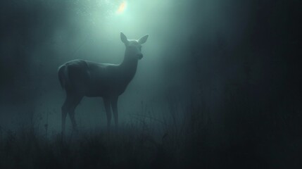 Glowing mysterious animals in misty forest - obrazy, fototapety, plakaty