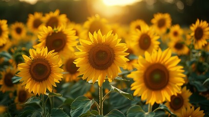 Vibrant Sunflower Field in Full Bloom Generative AI