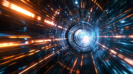 Time travel light tunnel in space connecting two universe. Fantasy sci-fi.
