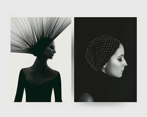 Black and white portraits of women wearing traditional headdresses in a nostalgic and artistic style