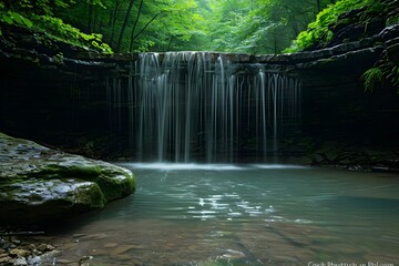 Serene Waterfall in Lush Turkey Run Park. Concept Nature Photography, Waterfalls, Parks, Indiana Landscapes, Outdoor Adventures