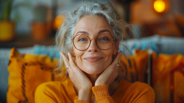 Middle aged woman cheerful and confident making ok gesture, excited and screaming, concept of approval and success.