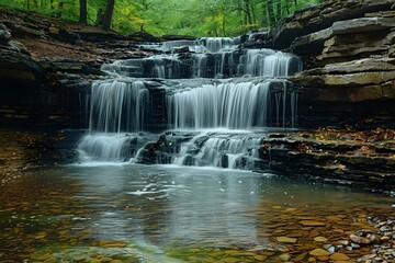 Serenade of Cascades at Turkey Run. Concept Nature Photography, Waterfalls, Hiking Trails, Natural Wonders