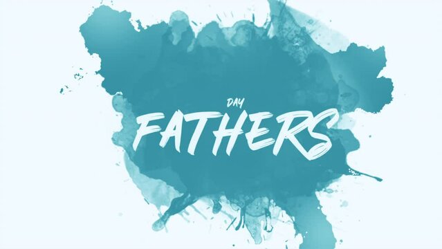 An artistic image featuring a blue paint splash on white background, with the word Fathers Day stylized in black letters on the left side