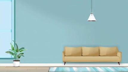 Interior background of a living room with comfortable sofa and blue wall