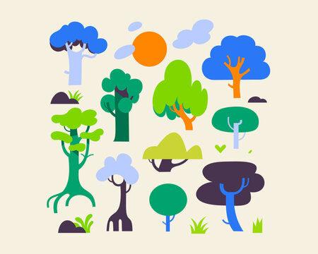 Layered Vector Tree Landscape Repeat Pattern Illustration