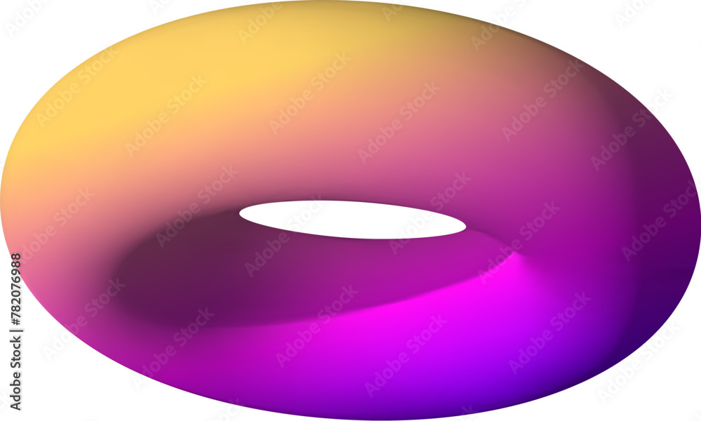 Poster Isolated colorful torus in 3D perspective. Abstract geometric donut shape, in rotation