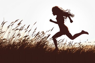 silhouette of a girl running running