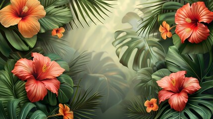 Vibrant Tropical Flower Frames and Borders Generative AI