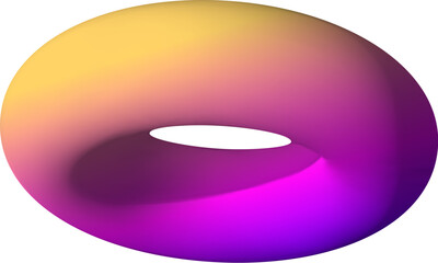 Isolated colorful torus in 3D perspective. Abstract geometric donut shape, in rotation