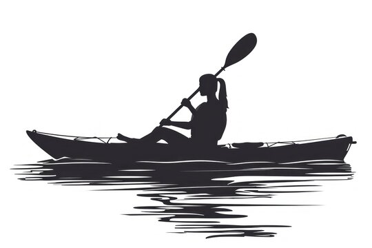 silhouettes of a woman kayaking sailboating clip art vector isolated on white