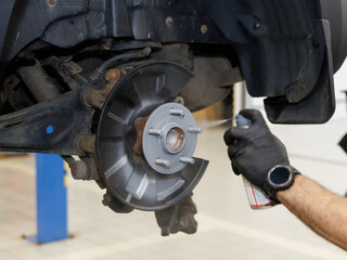 treatment of the hub and brake disc with rust spray, brake cleaner
